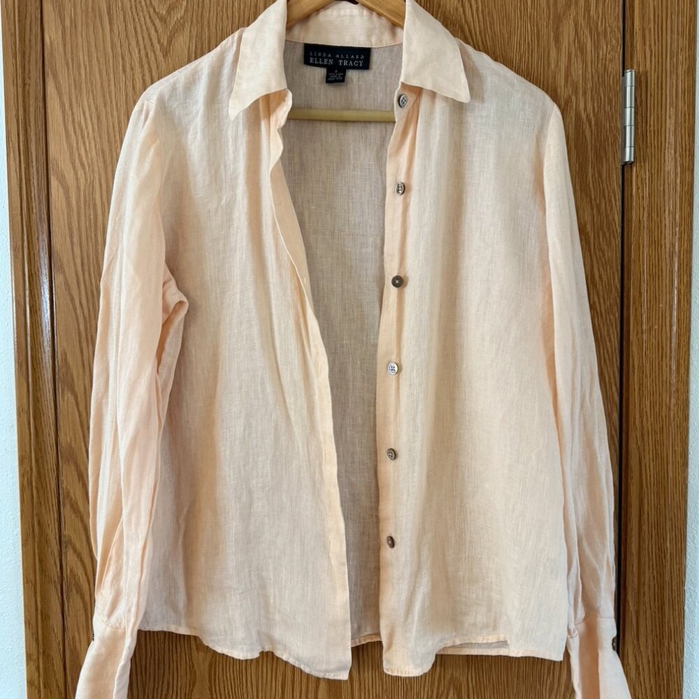 Linda Allard Ellen Tracy Button Up Shirt Women’s Size 6 Peach Top 100% Linen
